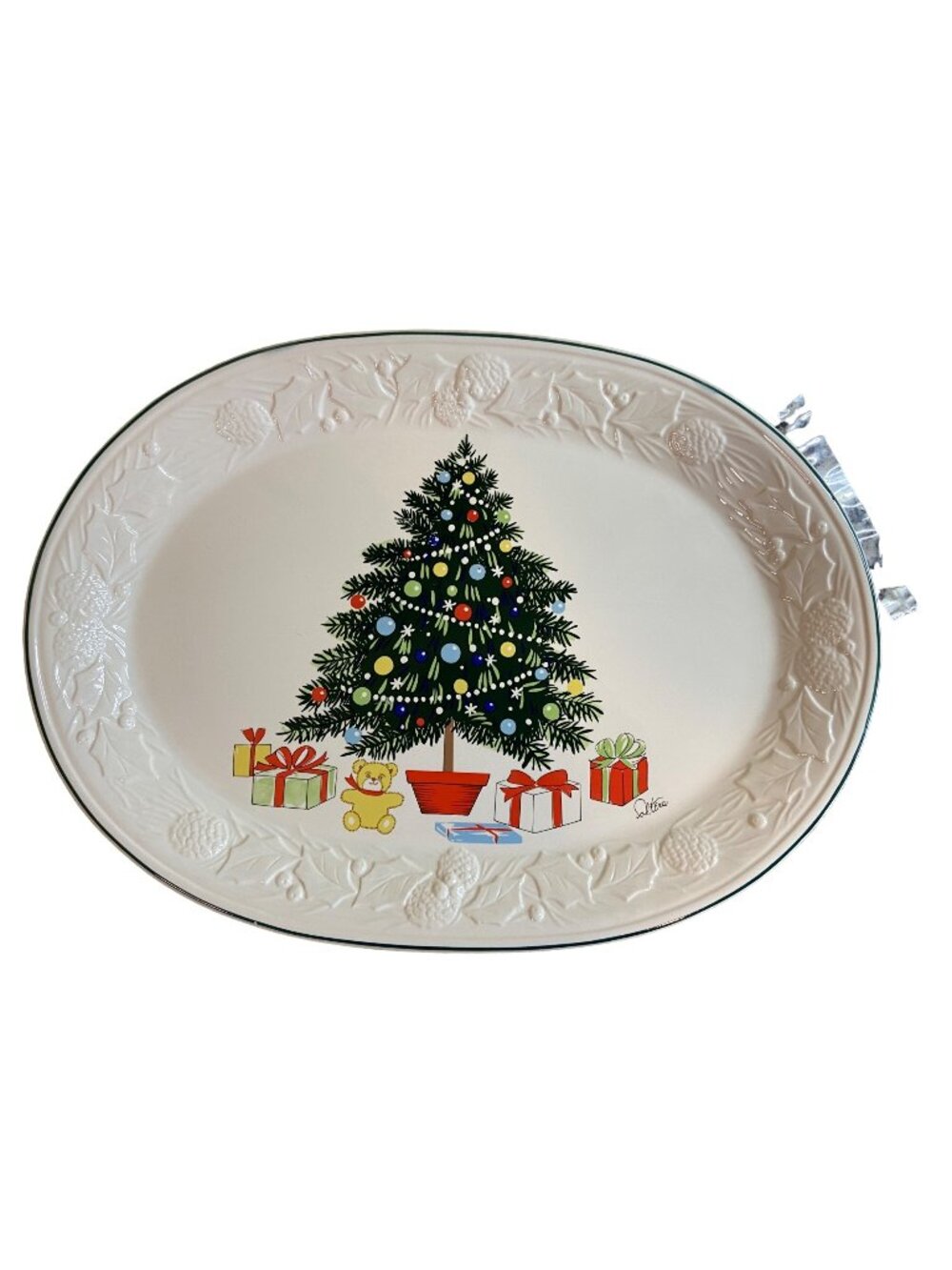 Vintage Saltera Christmas Tree Serving Platter Pinecone Rustic Farmhouse Decor